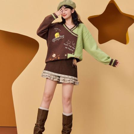 FA48738# 秋冬甜酷复古咖色钉珠花边短裤女灯芯绒裙裤女秋冬 服裝批發女裝批發服飾貨源