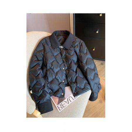 FA48740# 黑色翻领短款轻薄棉服外套女秋冬新款小个子保暖气质时尚棉衣 服裝批發女裝批發服飾貨源