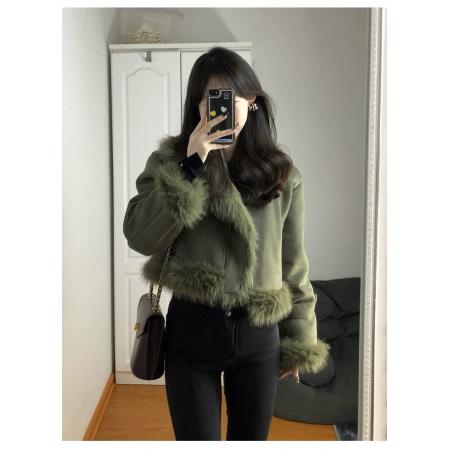 FA48742# 仿狐狸毛皮毛一体机车服女秋冬设计感小个子环保毛毛外套女 服裝批發女裝批發服飾貨源