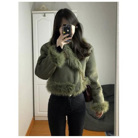 FA48742# 仿狐狸毛皮毛一体机车服女秋冬设计感小个子环保毛毛外套女 服裝批發女裝批發服飾貨源