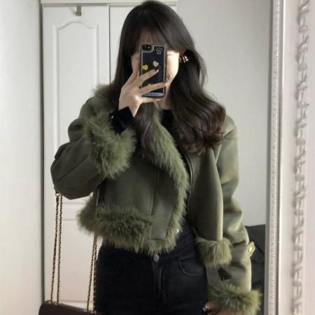 FA48742# 仿狐狸毛皮毛一体机车服女秋冬设计感小个子环保毛毛外套女 服裝批發女裝批發服飾貨源