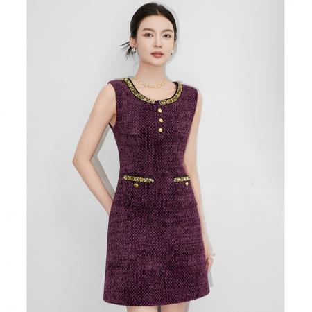 FA48746# 小香风无袖连衣裙高端名媛贵气千金风收腰A字包臀裙宴会礼服 服裝批發女裝批發服飾貨源