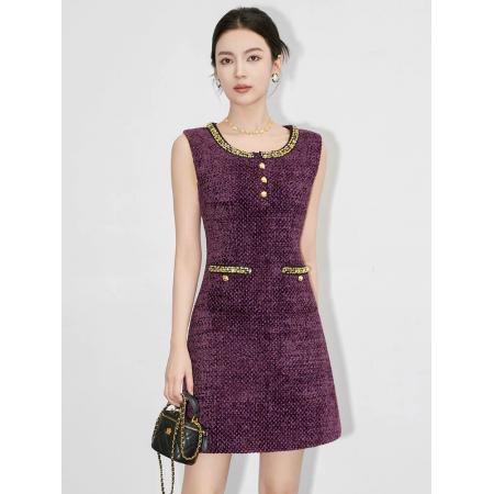 FA48746# 小香风无袖连衣裙高端名媛贵气千金风收腰A字包臀裙宴会礼服 服裝批發女裝批發服飾貨源