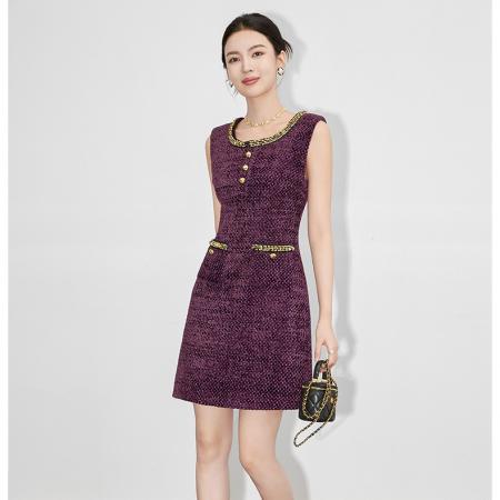 FA48746# 小香风无袖连衣裙高端名媛贵气千金风收腰A字包臀裙宴会礼服 服裝批發女裝批發服飾貨源