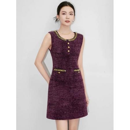 FA48746# 小香风无袖连衣裙高端名媛贵气千金风收腰A字包臀裙宴会礼服 服裝批發女裝批發服飾貨源