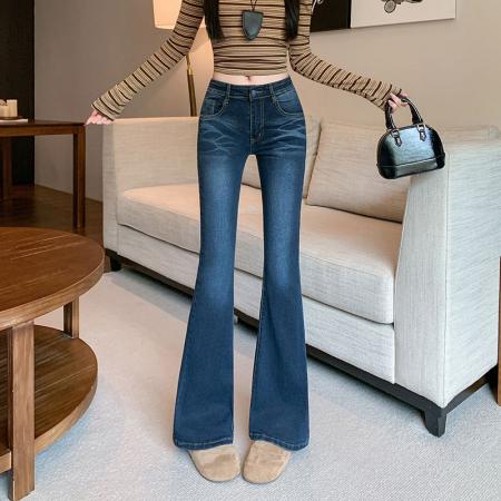 FA48750# 美式显瘦高腰微喇叭牛仔裤女秋季新款弹力修身马蹄裤子 服裝批發女裝批發服飾貨源