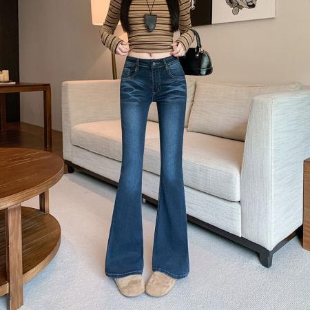 FA48750# 美式显瘦高腰微喇叭牛仔裤女秋季新款弹力修身马蹄裤子 服裝批發女裝批發服飾貨源