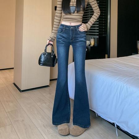 FA48750# 美式显瘦高腰微喇叭牛仔裤女秋季新款弹力修身马蹄裤子 服裝批發女裝批發服飾貨源