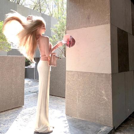 FA48754# 秋冬百搭老花垂感休闲针织阔腿裤新款女裤子 服裝批發女裝批發服飾貨源