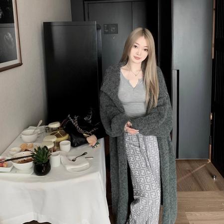 FA48754# 秋冬百搭老花垂感休闲针织阔腿裤新款女裤子 服裝批發女裝批發服飾貨源