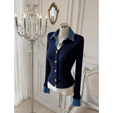 FA48757# 翻领假两件毛衣针织衫女秋冬高级感学院风内搭短上衣 服裝批發女裝批發服飾貨源