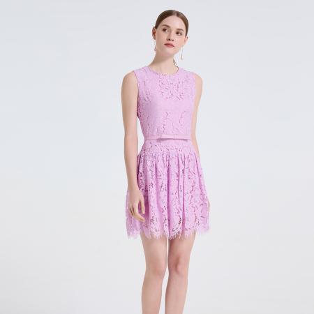 高档全蕾丝立体花型修身短款百褶裙优雅气质礼服裙 服裝批發女裝批發服飾貨源