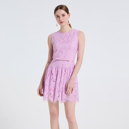 高档全蕾丝立体花型修身短款百褶裙优雅气质礼服裙 服裝批發女裝批發服飾貨源