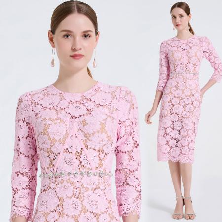 新款蕾丝立体胸垫鱼骨钻饰连衣裙...