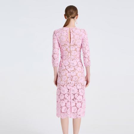 FA48764# 新款蕾丝立体胸垫鱼骨钻饰连衣裙圆领中袖修身包臀裙 服裝批發女裝批發服飾貨源