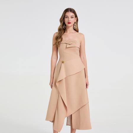 高级感不对称不规则层叠裙摆抹胸性感长裙轻礼服设计 服裝批發女裝批發服飾貨源