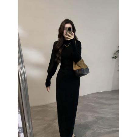 FA48770# 大婷婷冬季新款半高领灯笼袖连衣裙修身复古设计感气质 服裝批發女裝批發服飾貨源