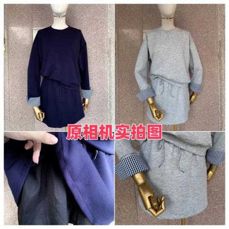 FA48774# 人棉面料+口袋+裤里一韩系氛围感卫衣穿搭设计感蓝色半身裙 服裝批發女裝批發服飾貨源