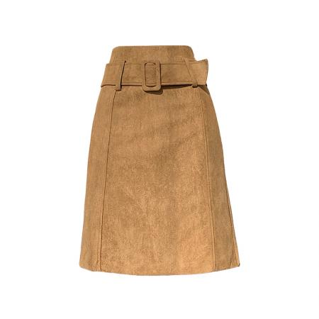 FA48784# 麂皮腰带直筒A字低腰半身裙女秋季复古宽松显瘦百搭中长裙 服裝批發女裝批發服飾貨源