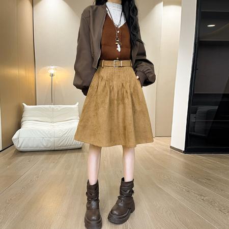 FA48785# 新款卡其复古a字半身裙女秋冬新款时尚独特绝美裙子 服裝批發女裝批發服飾貨源