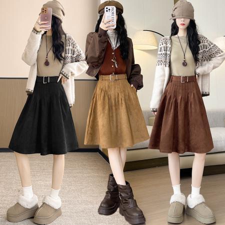 FA48785# 新款卡其复古a字半身裙女秋冬新款时尚独特绝美裙子 服裝批發女裝批發服飾貨源