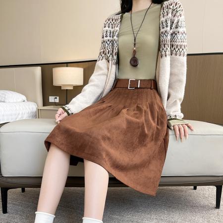 FA48785# 新款卡其复古a字半身裙女秋冬新款时尚独特绝美裙子 服裝批發女裝批發服飾貨源