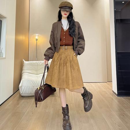 FA48785# 新款卡其复古a字半身裙女秋冬新款时尚独特绝美裙子 服裝批發女裝批發服飾貨源