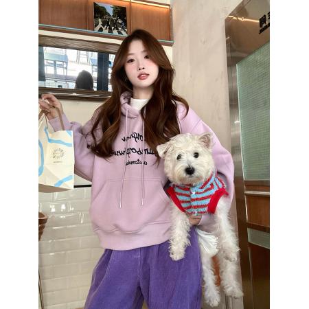 FA48788# 韩版秋冬季新款字母印花连帽套头加绒卫衣女 服裝批發女裝批發服飾貨源