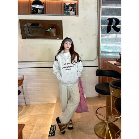 FA48788# 韩版秋冬季新款字母印花连帽套头加绒卫衣女 服裝批發女裝批發服飾貨源