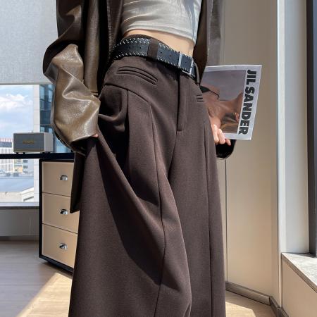 FA48793# 高级感毛呢西装阔腿裤女冬季新款高腰宽松垂感直筒休闲拖地裤 服裝批發女裝批發服飾貨源