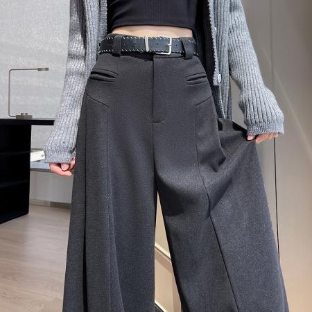 FA48793# 高级感毛呢西装阔腿裤女冬季新款高腰宽松垂感直筒休闲拖地裤 服裝批發女裝批發服飾貨源