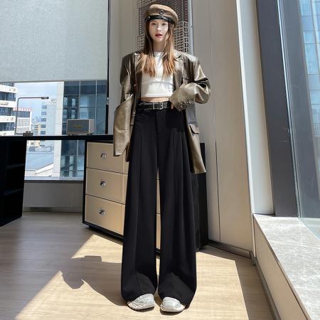 FA48793# 高级感毛呢西装阔腿裤女冬季新款高腰宽松垂感直筒休闲拖地裤 服裝批發女裝批發服飾貨源