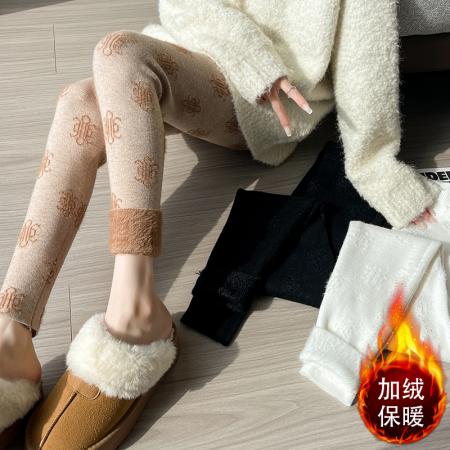 FA48794# 秋冬外穿羊绒糯米针织打底裤女加绒棉裤子水貂绒加厚小脚秋裤 服裝批發女裝批發服飾貨源