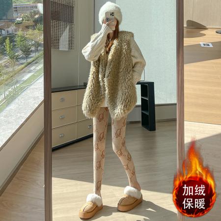 FA48796# 提花针织打底裤女冬季外穿保暖高腰紧身弹力加绒加厚小脚裤 服裝批發女裝批發服飾貨源