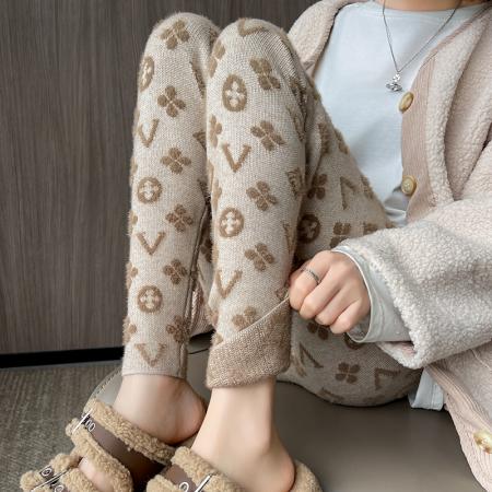 FA48797# 水貂绒提花打底裤秋冬加绒裤外穿保暖秋裤高腰紧身弹力小脚裤 服裝批發女裝批發服飾貨源