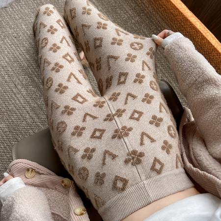 FA48797# 水貂绒提花打底裤秋冬加绒裤外穿保暖秋裤高腰紧身弹力小脚裤 服裝批發女裝批發服飾貨源