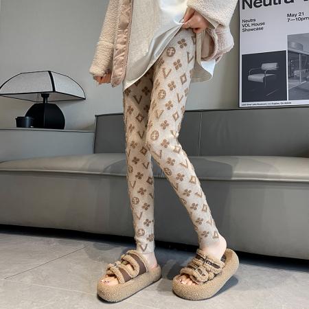 FA48797# 水貂绒提花打底裤秋冬加绒裤外穿保暖秋裤高腰紧身弹力小脚裤 服裝批發女裝批發服飾貨源