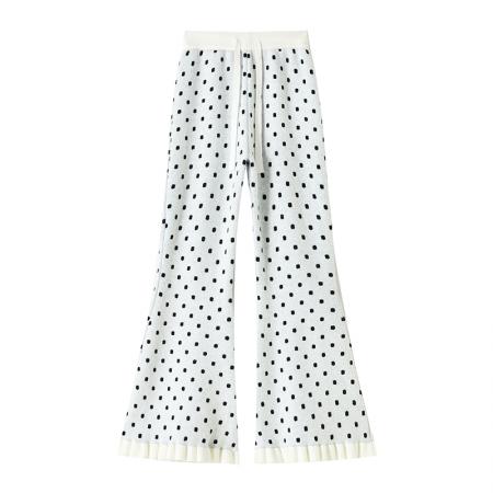 微喇裤女秋装新款减龄木耳边软糯针织裤子垂感拖地喇叭马蹄裤 服裝批發女裝批發服飾貨源