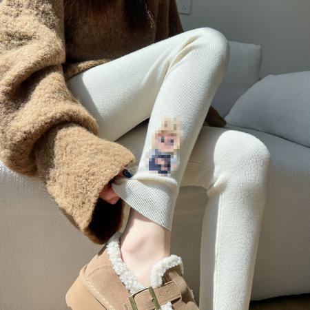 FA48799# 杏色针织打底裤女秋冬季外穿保暖秋裤高腰紧身弹力显瘦小脚裤 服裝批發女裝批發服飾貨源