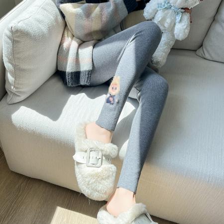 FA48799# 杏色针织打底裤女秋冬季外穿保暖秋裤高腰紧身弹力显瘦小脚裤 服裝批發女裝批發服飾貨源