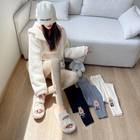 FA48799# 杏色针织打底裤女秋冬季外穿保暖秋裤高腰紧身弹力显瘦小脚裤 服裝批發女裝批發服飾貨源