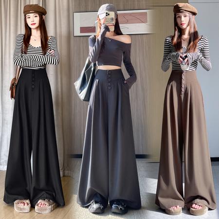 FA48800# 高级感西装阔腿裤女秋新款高腰显瘦宽松休闲垂感拖地长裤 服裝批發女裝批發服飾貨源