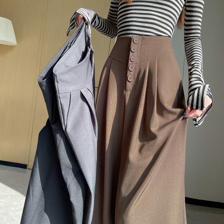 FA48800# 高级感西装阔腿裤女秋新款高腰显瘦宽松休闲垂感拖地长裤 服裝批發女裝批發服飾貨源