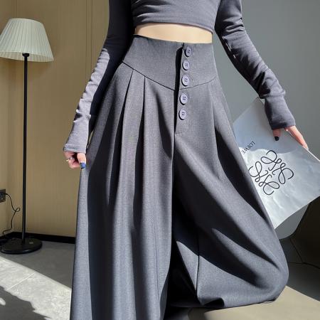 FA48800# 高级感西装阔腿裤女秋新款高腰显瘦宽松休闲垂感拖地长裤 服裝批發女裝批發服飾貨源