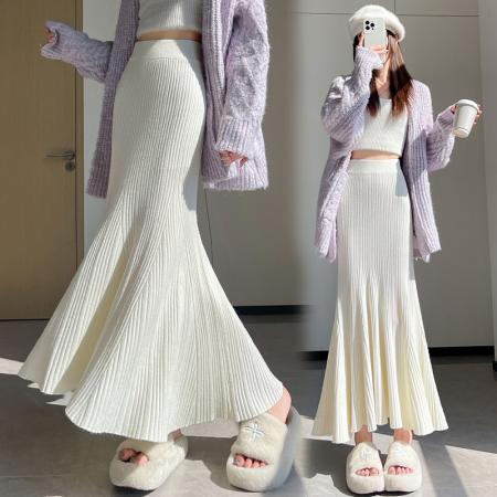 FA48801# 针织鱼尾裙半身裙秋冬季新款高腰修身气质冬裙垂坠感长裙 服裝批發女裝批發服飾貨源