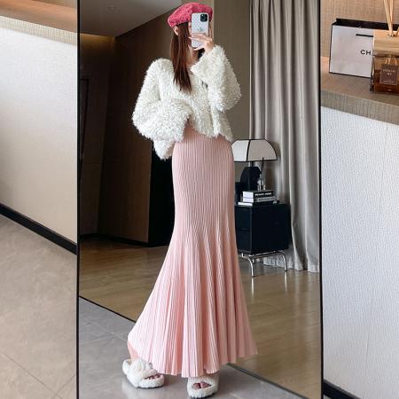 FA48801# 针织鱼尾裙半身裙秋冬季新款高腰修身气质冬裙垂坠感长裙 服裝批發女裝批發服飾貨源