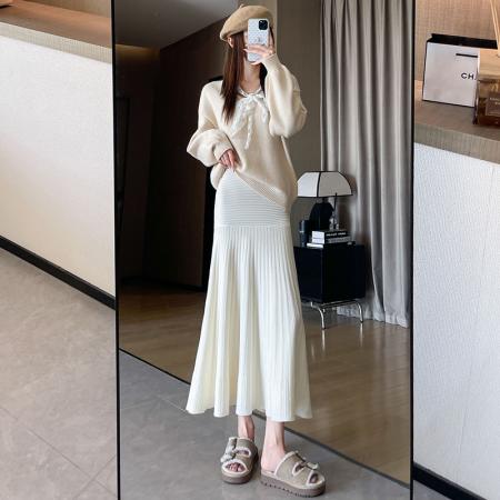 FA48802# 秋冬新款法式名媛长裙气质坑条纹针织显瘦收腰鱼尾半身裙 服裝批發女裝批發服飾貨源