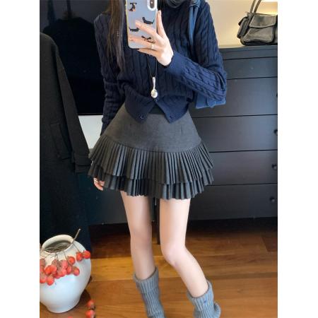 ～大码胖MM复古设计感百褶半身裙A字高腰显瘦防走光短裙 服裝批發女裝批發服飾貨源