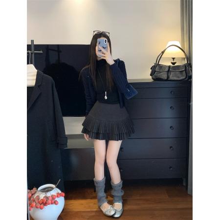 ～大码胖MM复古设计感百褶半身裙A字高腰显瘦防走光短裙 服裝批發女裝批發服飾貨源