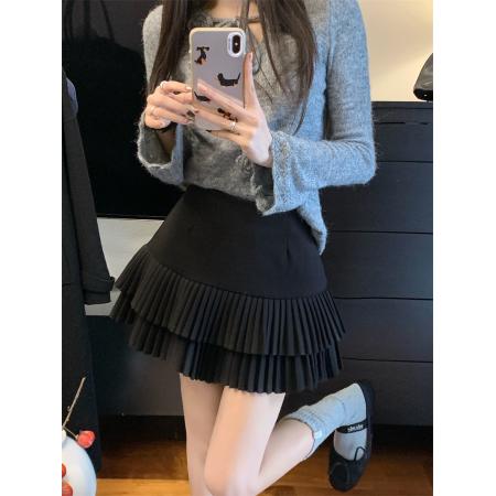 ～大码胖MM复古设计感百褶半身裙A字高腰显瘦防走光短裙 服裝批發女裝批發服飾貨源